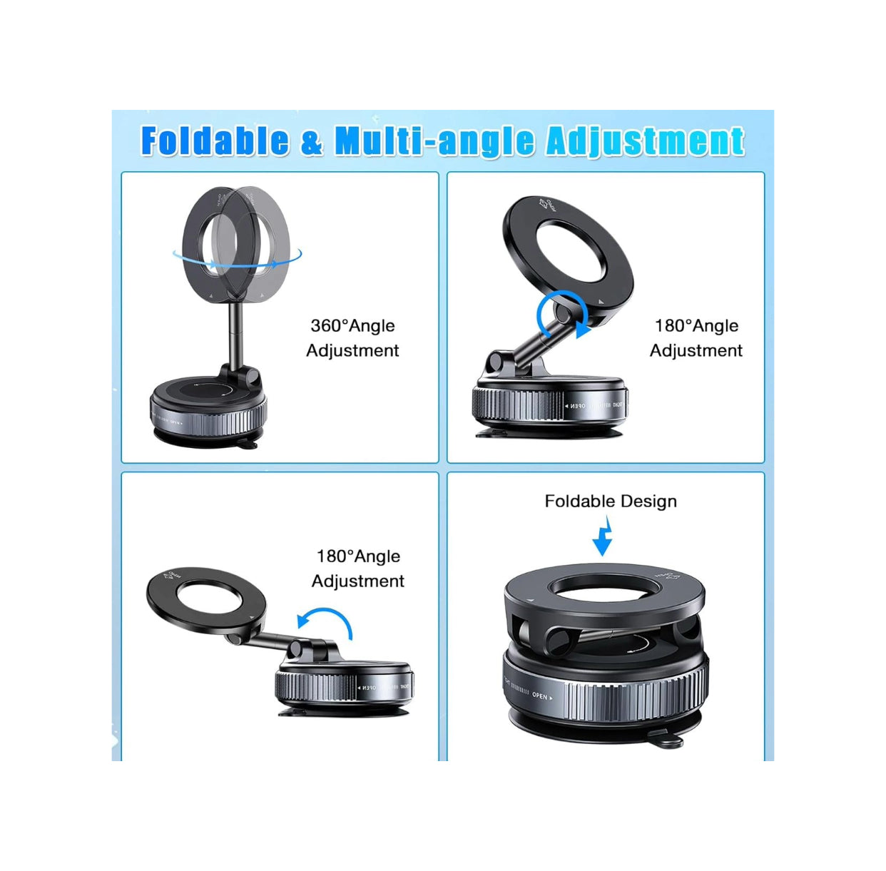MagnaGrip 360: Strong Vacuum Suction and Magnetic Phone Holder with Flexible Extension TECHNOLOGIA