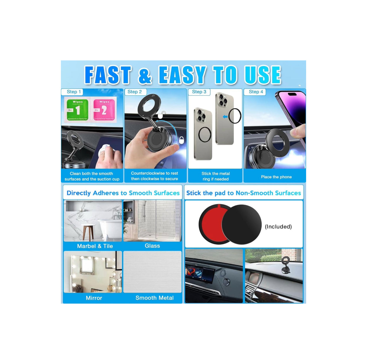 MagnaGrip 360: Strong Vacuum Suction and Magnetic Phone Holder with Flexible Extension TECHNOLOGIA