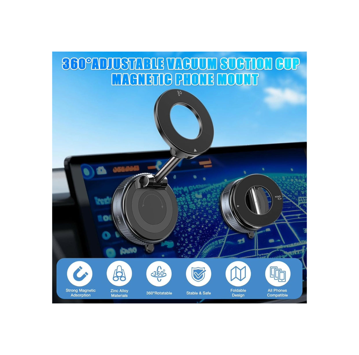 MagnaGrip 360: Strong Vacuum Suction and Magnetic Phone Holder with Flexible Extension TECHNOLOGIA